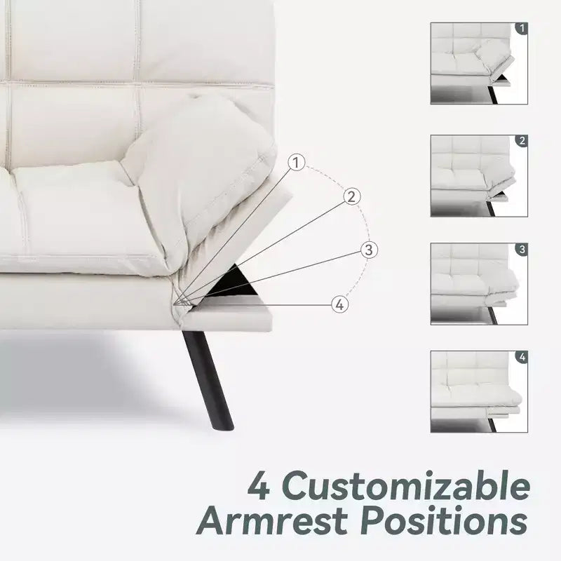 Canapé-lit convertible Dyonery Futon, Canapé-lit en lin avec mousse à mémoire de forme, Dossier et accoudoirs réglables, Petit canapé-lit multifonctionnel