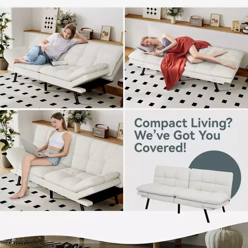 Canapé-lit convertible Dyonery Futon, Canapé-lit en lin avec mousse à mémoire de forme, Dossier et accoudoirs réglables, Petit canapé-lit multifonctionnel