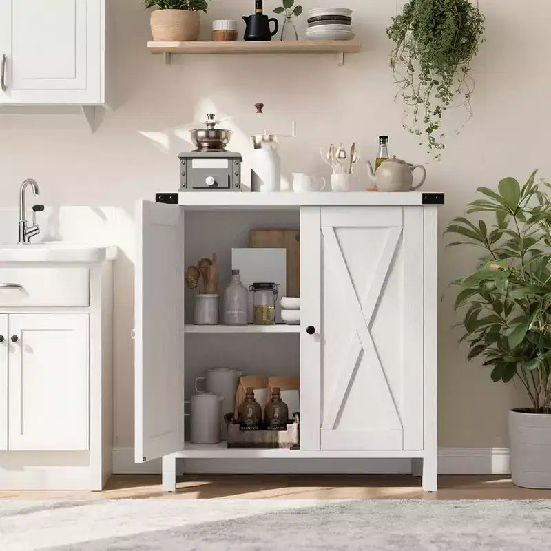 Meuble de rangement de ferme avec 2 portes de grange et étagère réglable, buffet moderne, console d'appoint pour salon, cuisine, couloir