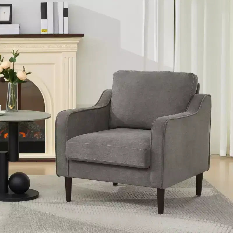 Fauteuil de lecture scandinave en lin pour salon/chambre à coucher, fauteuil individuel confortable pour petits espaces