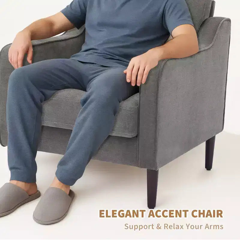 Fauteuil de lecture scandinave en lin pour salon/chambre à coucher, fauteuil individuel confortable pour petits espaces