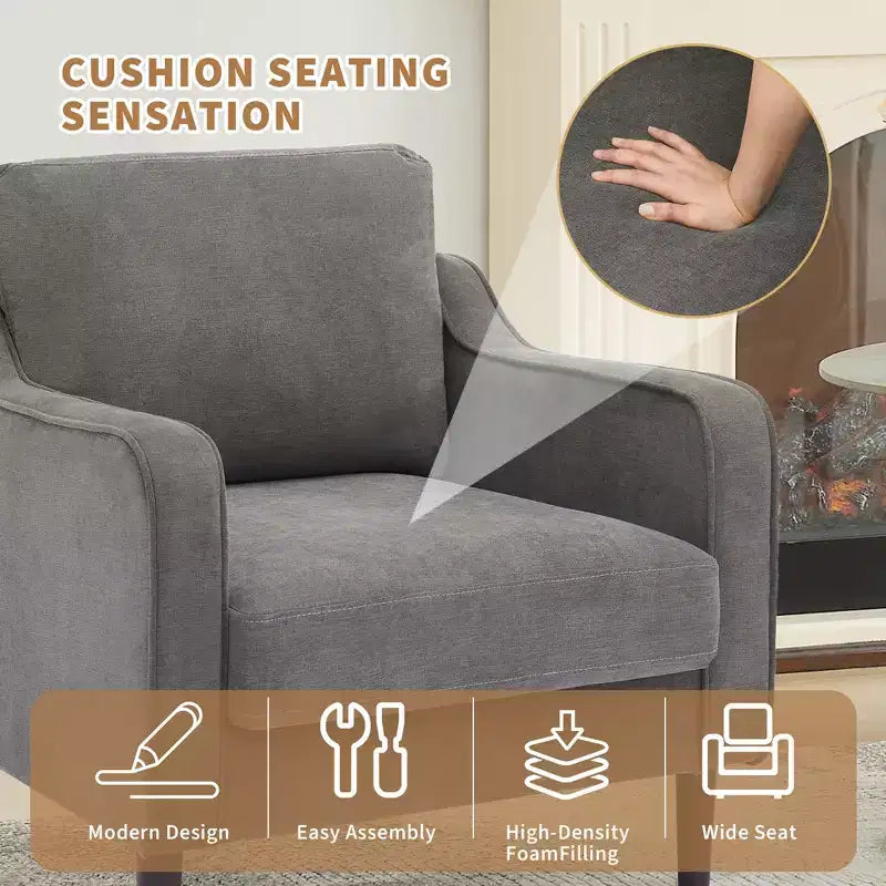 Fauteuil de lecture scandinave en lin pour salon/chambre à coucher, fauteuil individuel confortable pour petits espaces