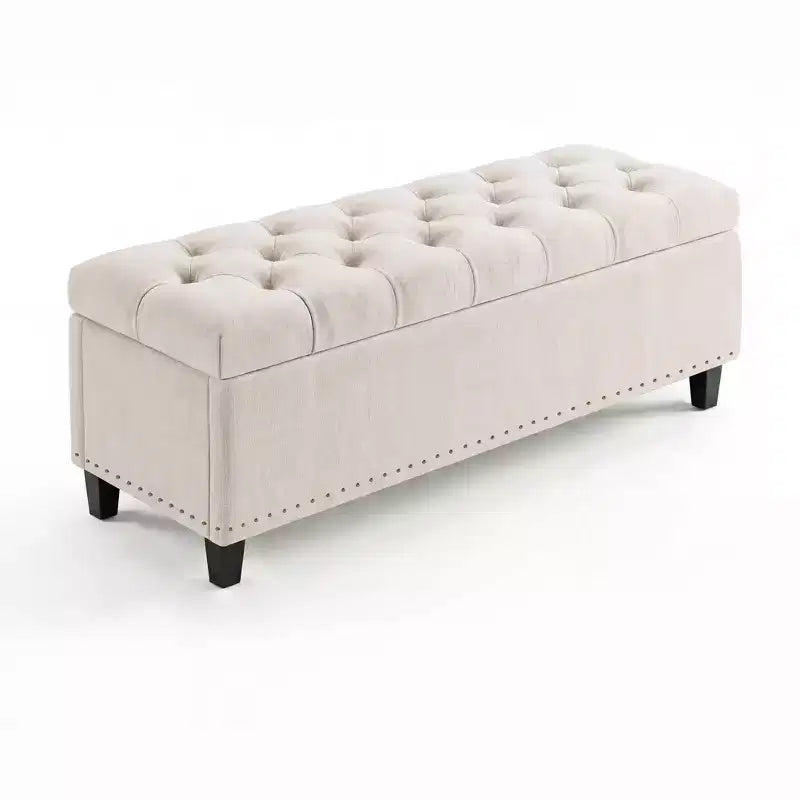 Banc ottoman de rangement extra large de 51 pouces, coffre de bout de lit robuste de 300 kg avec revêtement capitonné et charnière de sécurité pour chambre, entrée et salon