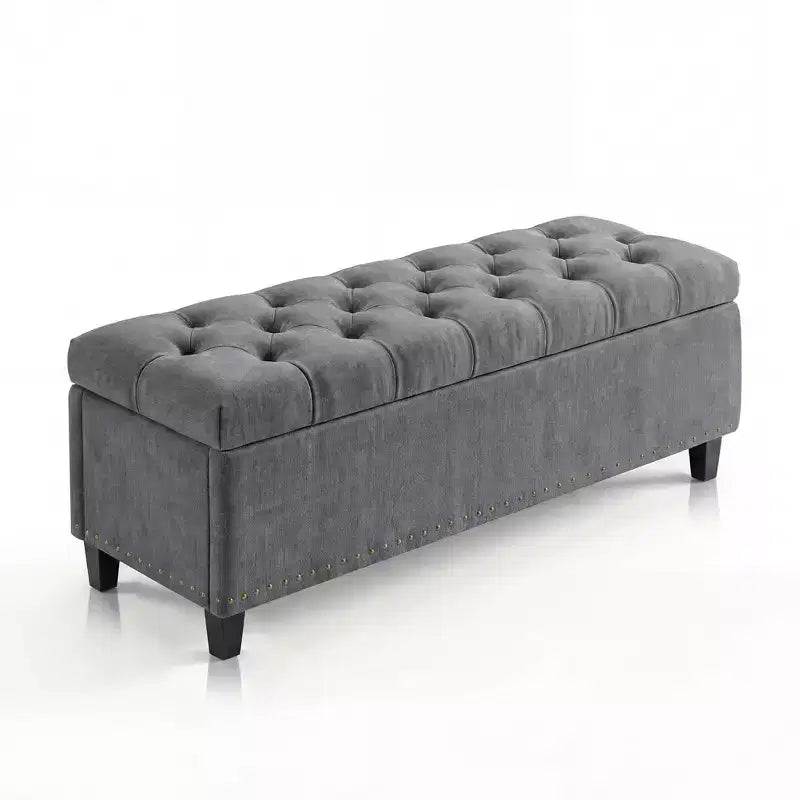 Banc ottoman de rangement extra large de 51 pouces, coffre de bout de lit robuste de 300 kg avec revêtement capitonné et charnière de sécurité pour chambre, entrée et salon