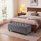 Banc ottoman de rangement extra large de 51 pouces, coffre de bout de lit robuste de 300 kg avec revêtement capitonné et charnière de sécurité pour chambre, entrée et salon