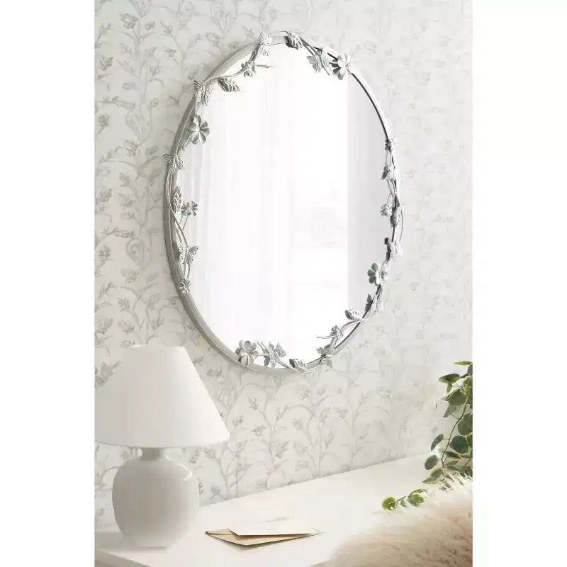 Miroir mural floral Kate et Laurel Rosella en métal, argent, 26x26