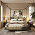 Christopher Knight Home Roman Modern Iron and Wood Boucle Upholstered Canopy Bed Frame with Curved Headboard