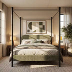 Christopher Knight Home Roman Modern Iron and Wood Boucle Upholstered Canopy Bed Frame with Curved Headboard