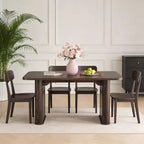 Grande table à manger moderne de 62 po pour 6 à 8 personnes, plateau rectangulaire en noyer noir, pieds piédestal robustes, idéale pour la cuisine, la salle à manger ou les conférences.