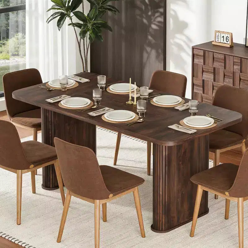 Grande table à manger moderne de 62 po pour 6 à 8 personnes, plateau rectangulaire en noyer noir, pieds piédestal robustes, idéale pour la cuisine, la salle à manger ou les conférences.
