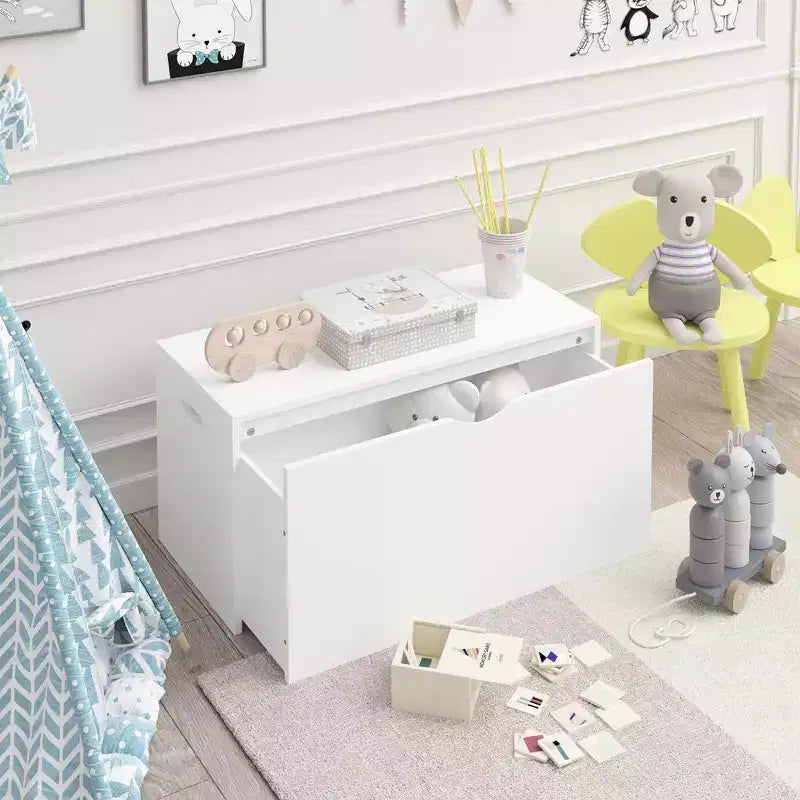 JVNOXK Organisateur de Rangement de Jouets pour Enfants avec Tiroir Coulissant, Coffre à Jouets en Bois avec Roues, Grand Bac de Rangement Amovible pour Crèche Salle de Jeux Chambre à Coucher