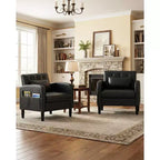 TYBOATLE Mid-Century Faux Leather Accent Chair with Hidden Storage, Tufted Armchair with Side Pockets & Lumbar Pillow for Living Room Office