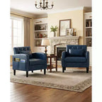 TYBOATLE Fauteuil d'appoint du milieu du siècle en similicuir avec rangement dissimulé, fauteuil capitonné avec poches latérales et coussin lombaire pour salon, bureau