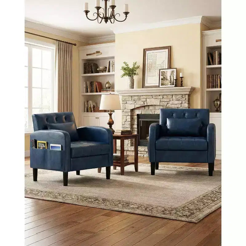 TYBOATLE Fauteuil d'appoint du milieu du siècle en similicuir avec rangement dissimulé, fauteuil capitonné avec poches latérales et coussin lombaire pour salon, bureau