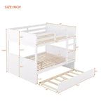 Lit superposé pleine taille FAMYYT avec lit gigogne double, assemblage facile, blanc