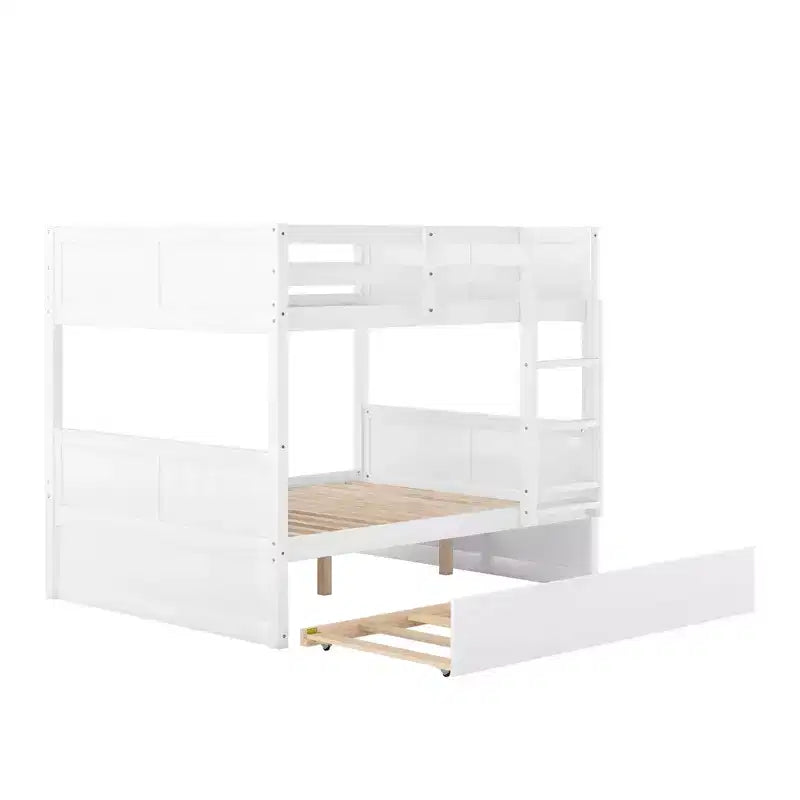 Lit superposé pleine taille FAMYYT avec lit gigogne double, assemblage facile, blanc