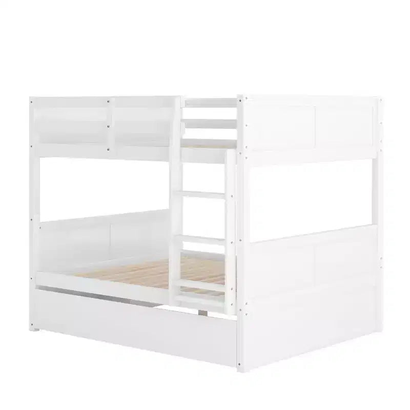 Lit superposé pleine taille FAMYYT avec lit gigogne double, assemblage facile, blanc