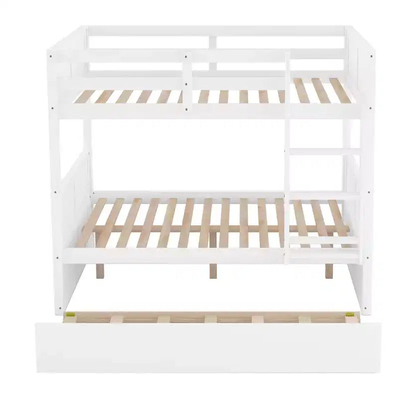 Lit superposé pleine taille FAMYYT avec lit gigogne double, assemblage facile, blanc