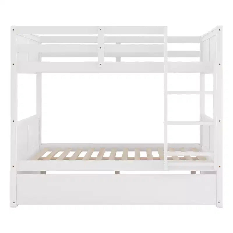 Lit superposé pleine taille FAMYYT avec lit gigogne double, assemblage facile, blanc