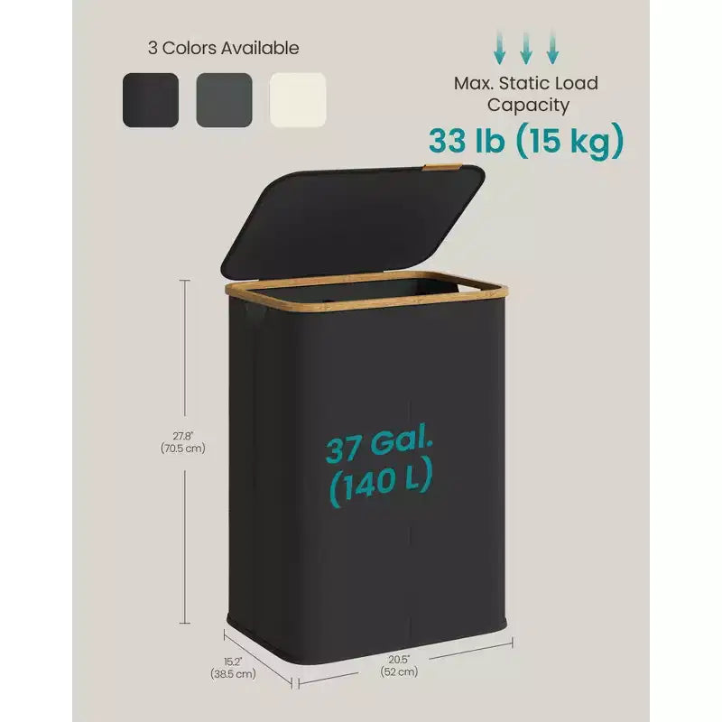 SONGMICS Panier à linge, Panier à linge avec couvercle, Panier de rangement pliable, Cadre en bambou, Tissu Oxford, 140 L