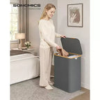 SONGMICS Panier à linge, Panier à linge avec couvercle, Panier de rangement pliable, Cadre en bambou, Tissu Oxford, 140 L