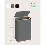 SONGMICS Panier à linge, Panier à linge avec couvercle, Panier de rangement pliable, Cadre en bambou, Tissu Oxford, 140 L