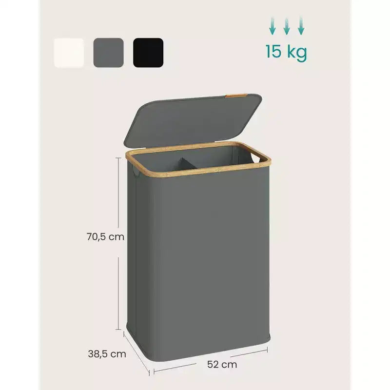 SONGMICS Panier à linge, Panier à linge avec couvercle, Panier de rangement pliable, Cadre en bambou, Tissu Oxford, 140 L