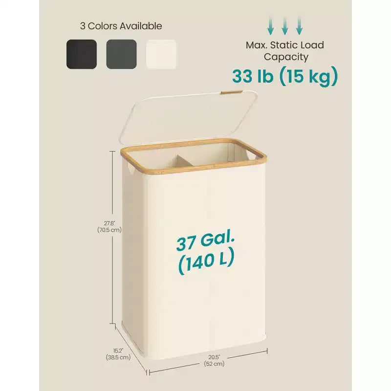 SONGMICS Panier à linge, Panier à linge avec couvercle, Panier de rangement pliable, Cadre en bambou, Tissu Oxford, 140 L