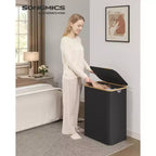 SONGMICS Panier à linge, Panier à linge avec couvercle, Panier de rangement pliable, Cadre en bambou, Tissu Oxford, 140 L
