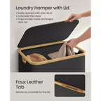 SONGMICS Panier à linge, Panier à linge avec couvercle, Panier de rangement pliable, Cadre en bambou, Tissu Oxford, 140 L