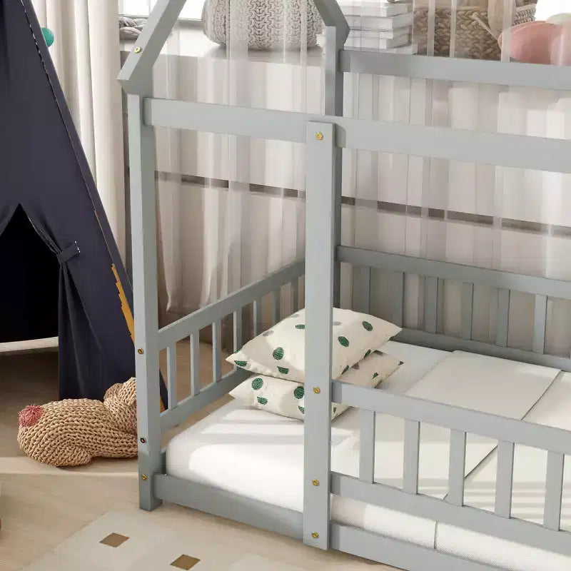 MAYEERTY Lit superposé King, barrière de sécurité, tiroirs à fermeture douce, bois d'hévéa massif
