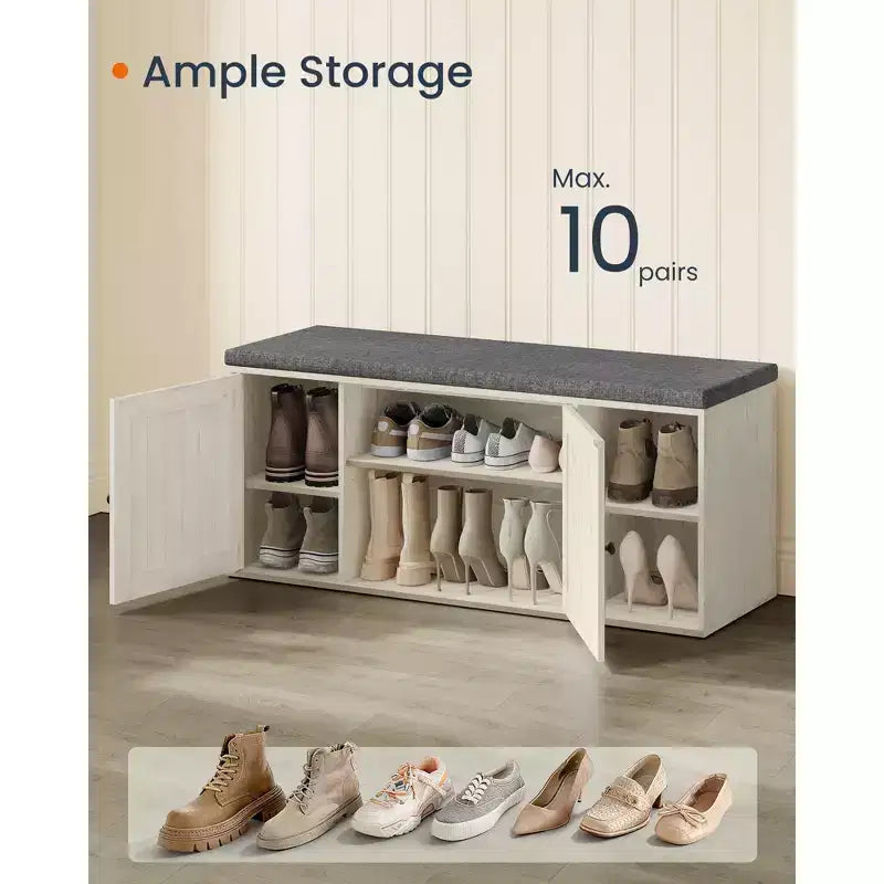 SONGMICS HOME Banc de Rangement, Assemblage Sans Outil Super Rapide, Meuble à Chaussures avec Porte et Étagère Réglable, Blanc Rustique et Gris Ardoise