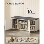 SONGMICS HOME Banc de Rangement, Assemblage Sans Outil Super Rapide, Meuble à Chaussures avec Porte et Étagère Réglable, Blanc Rustique et Gris Ardoise
