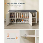 SONGMICS HOME Banc de Rangement, Assemblage Sans Outil Super Rapide, Meuble à Chaussures avec Porte et Étagère Réglable, Blanc Rustique et Gris Ardoise