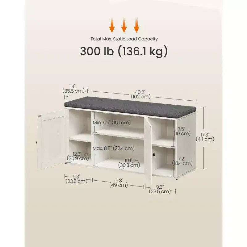 SONGMICS HOME Banc de Rangement, Assemblage Sans Outil Super Rapide, Meuble à Chaussures avec Porte et Étagère Réglable, Blanc Rustique et Gris Ardoise