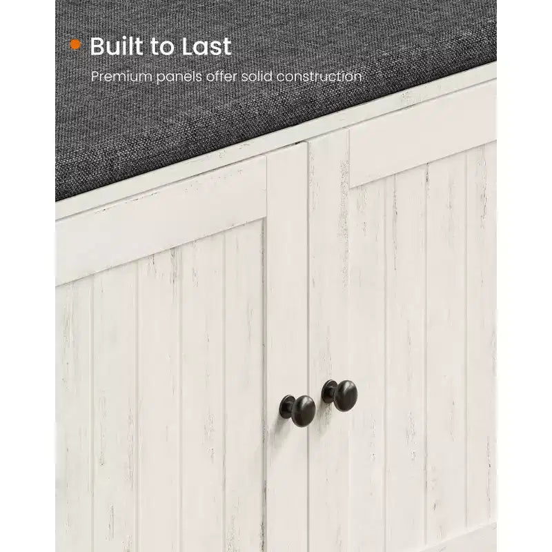 SONGMICS HOME Banc de Rangement, Assemblage Sans Outil Super Rapide, Meuble à Chaussures avec Porte et Étagère Réglable, Blanc Rustique et Gris Ardoise