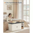 SONGMICS HOME Banc de Rangement, Assemblage Sans Outil Super Rapide, Meuble à Chaussures avec Porte et Étagère Réglable, Blanc Rustique et Gris Ardoise