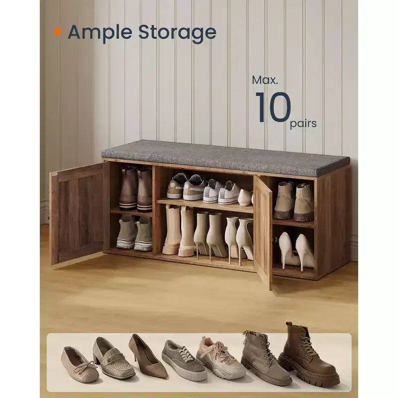 SONGMICS HOME Banc de Rangement, Assemblage Sans Outil Super Rapide, Meuble à Chaussures avec Porte et Étagère Réglable, Blanc Rustique et Gris Ardoise