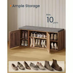 SONGMICS HOME Banc de Rangement, Assemblage Sans Outil Super Rapide, Meuble à Chaussures avec Porte et Étagère Réglable, Blanc Rustique et Gris Ardoise