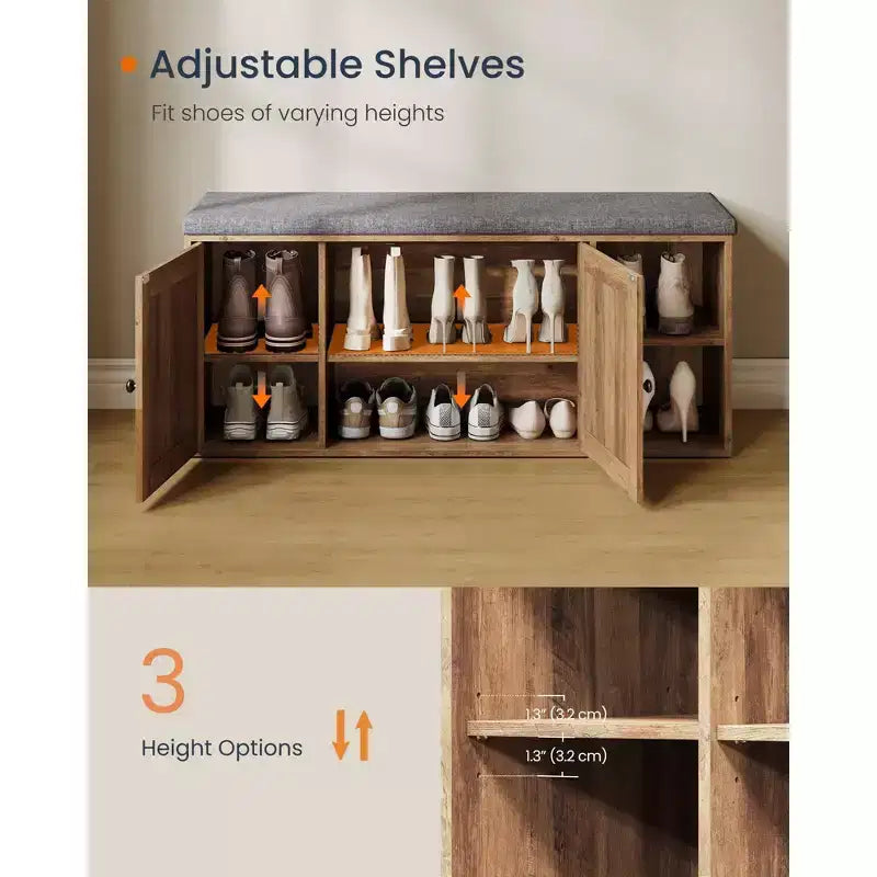 SONGMICS HOME Banc de Rangement, Assemblage Sans Outil Super Rapide, Meuble à Chaussures avec Porte et Étagère Réglable, Blanc Rustique et Gris Ardoise