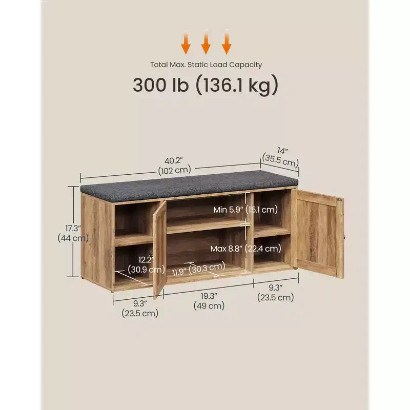 SONGMICS HOME Banc de Rangement, Assemblage Sans Outil Super Rapide, Meuble à Chaussures avec Porte et Étagère Réglable, Blanc Rustique et Gris Ardoise