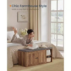 SONGMICS HOME Banc de Rangement, Assemblage Sans Outil Super Rapide, Meuble à Chaussures avec Porte et Étagère Réglable, Blanc Rustique et Gris Ardoise