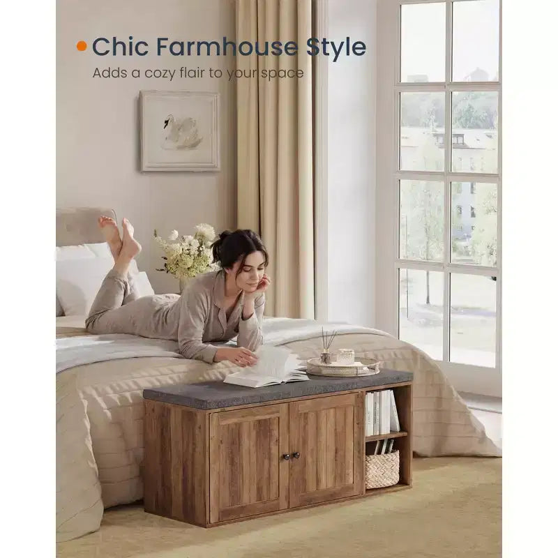 SONGMICS HOME Banc de Rangement, Assemblage Sans Outil Super Rapide, Meuble à Chaussures avec Porte et Étagère Réglable, Blanc Rustique et Gris Ardoise