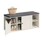 SONGMICS HOME Banc de Rangement, Assemblage Sans Outil Super Rapide, Meuble à Chaussures avec Porte et Étagère Réglable, Blanc Rustique et Gris Ardoise