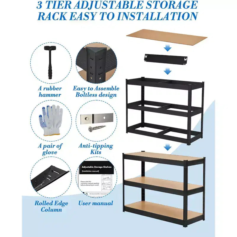Étagères réglables, rayonnages métalliques de rangement, étagères de garage robustes, étagères de garage réglables, racks utilitaires de rangement en métal pour entrepôt, cellier