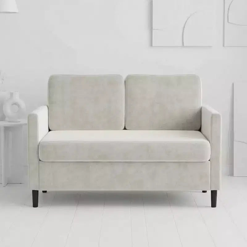 Canapé 2 places de 130 cm, en faux lin respirant avec large dossier et sièges rembourrés, cadre en bois compact pour petits espaces et appartements
