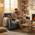 Canapé 2 places de 130 cm, en faux lin respirant avec large dossier et sièges rembourrés, cadre en bois compact pour petits espaces et appartements