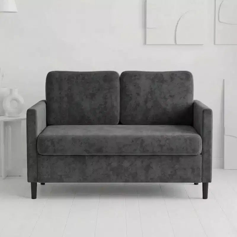 Canapé 2 places de 130 cm, en faux lin respirant avec large dossier et sièges rembourrés, cadre en bois compact pour petits espaces et appartements