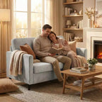 Canapé 2 places de 130 cm, en faux lin respirant avec large dossier et sièges rembourrés, cadre en bois compact pour petits espaces et appartements