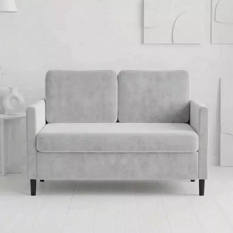Canapé 2 places de 130 cm, en faux lin respirant avec large dossier et sièges rembourrés, cadre en bois compact pour petits espaces et appartements